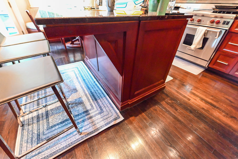 Stylish Dark Wooden Transitional Kitchen with Appliances & Island