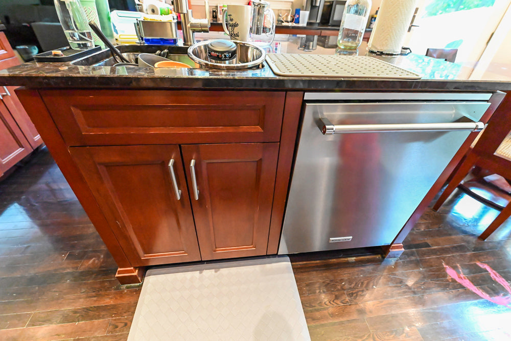 Stylish Dark Wooden Transitional Kitchen with Appliances & Island
