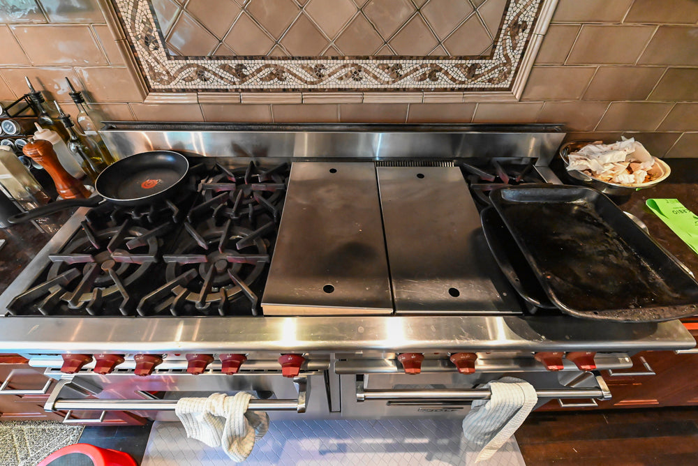 Stylish Dark Wooden Transitional Kitchen with Appliances & Island