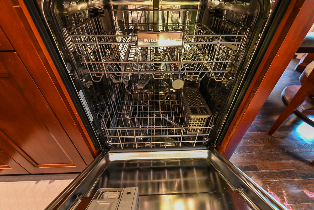 Stylish Dark Wooden Transitional Kitchen with Appliances & Island