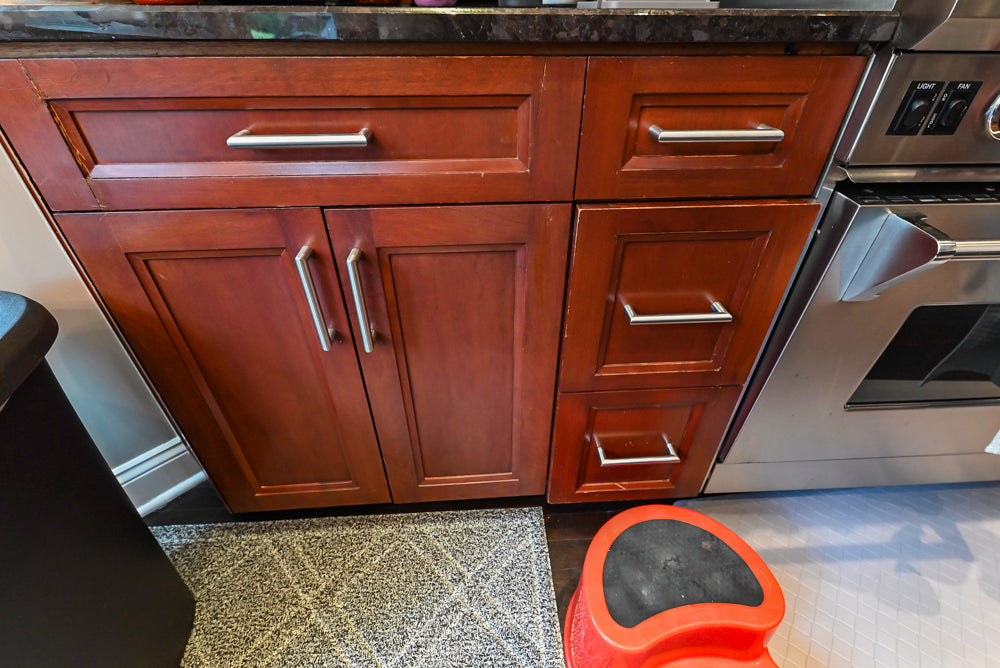 Stylish Dark Wooden Transitional Kitchen with Appliances & Island
