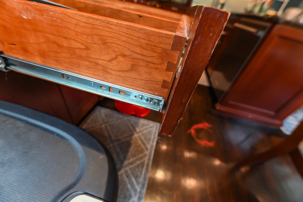 Stylish Dark Wooden Transitional Kitchen with Appliances & Island