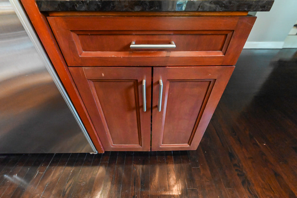 Stylish Dark Wooden Transitional Kitchen with Appliances & Island