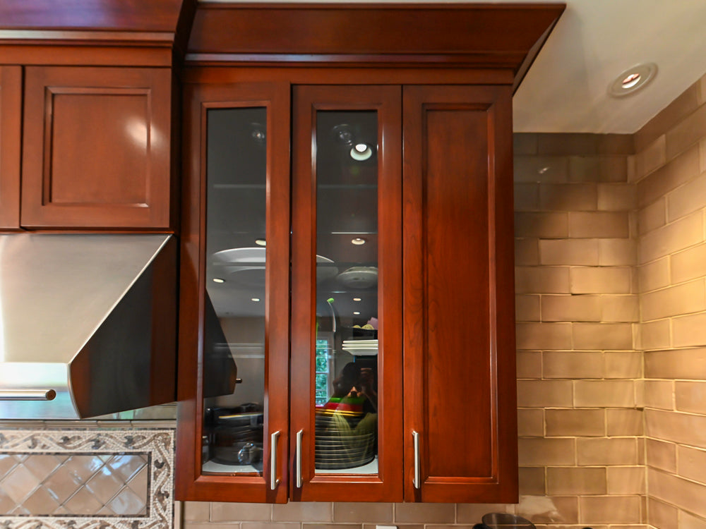 Stylish Dark Wooden Transitional Kitchen with Appliances & Island