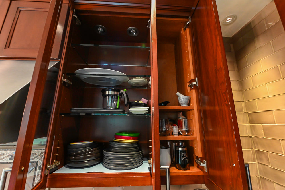 Stylish Dark Wooden Transitional Kitchen with Appliances & Island