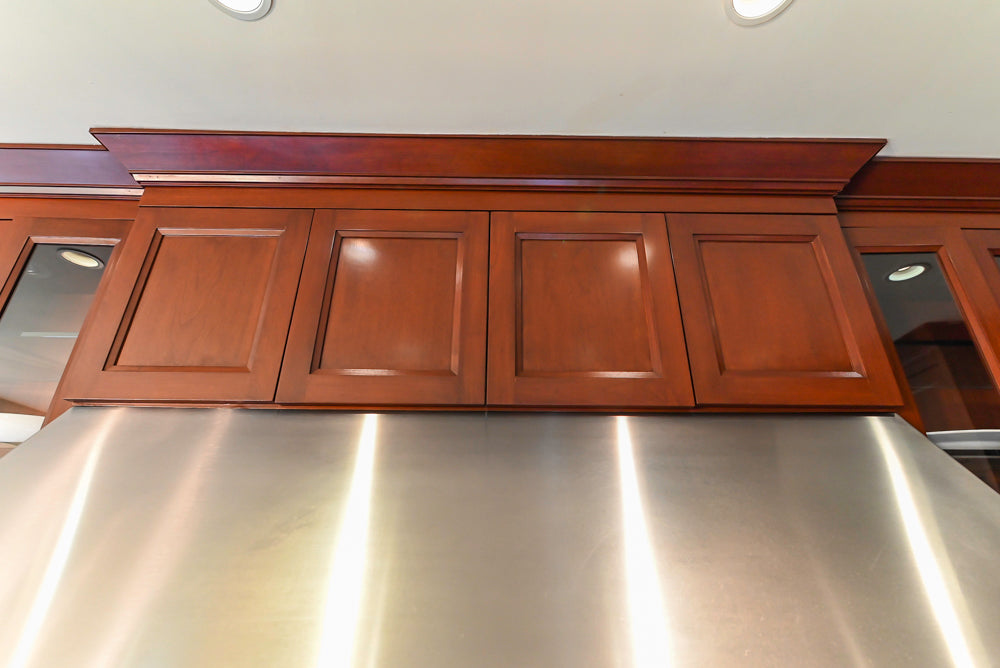 Stylish Dark Wooden Transitional Kitchen with Appliances & Island