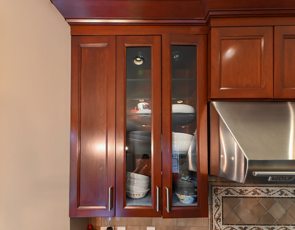 Stylish Dark Wooden Transitional Kitchen with Appliances & Island