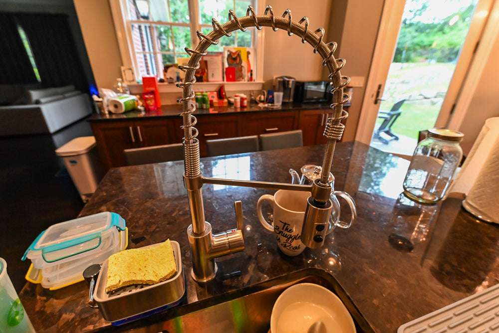 Stylish Dark Wooden Transitional Kitchen with Appliances & Island