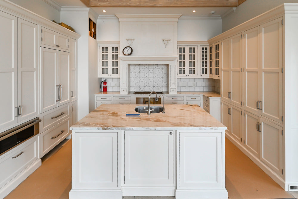 Traditional All-White Pre-Owned Kitchen with Quartz Island
