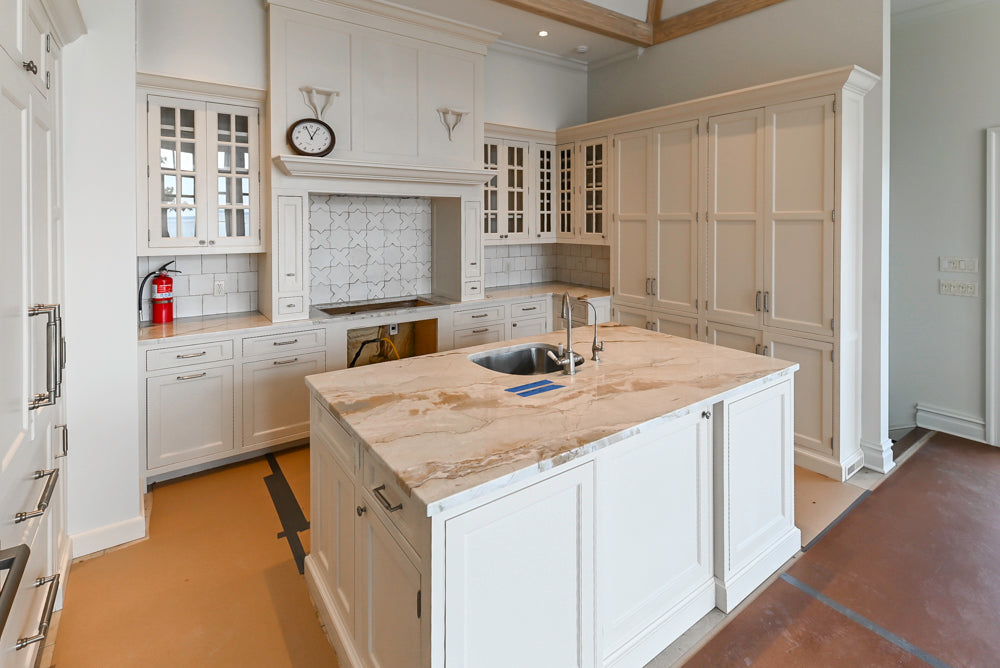 Traditional All-White Pre-Owned Kitchen with Quartz Island