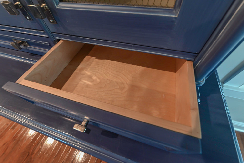 Traditional White Kitchen with Blue Island & Appliances