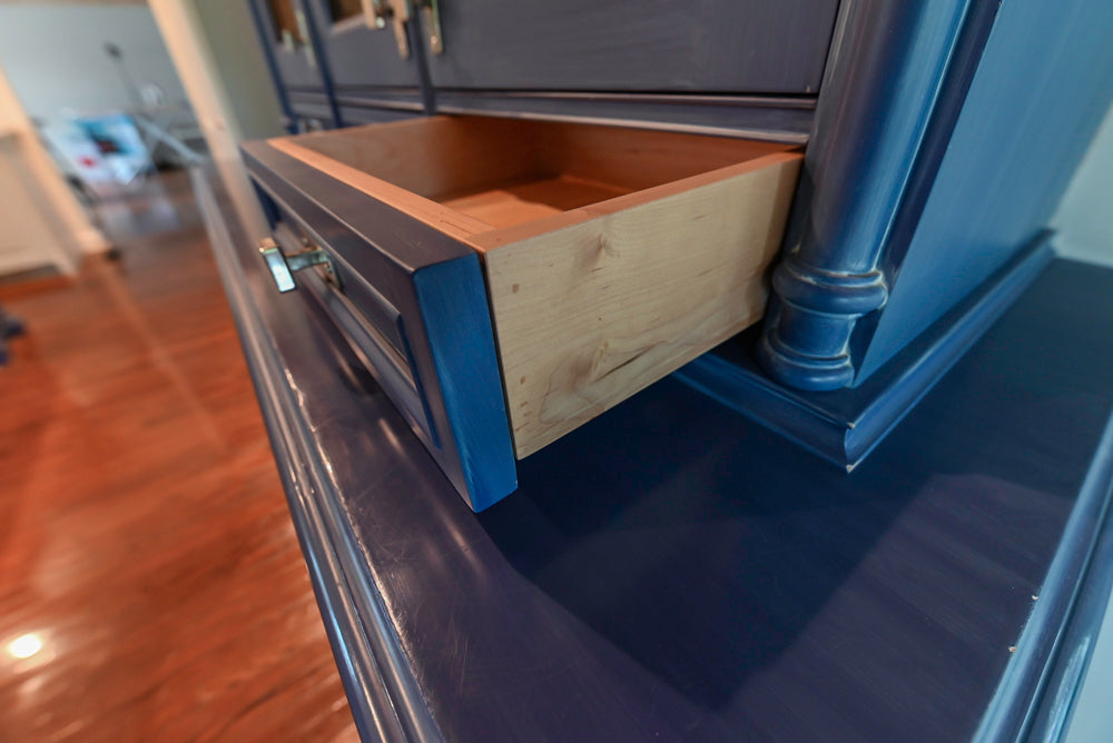 Traditional White Kitchen with Blue Island & Appliances