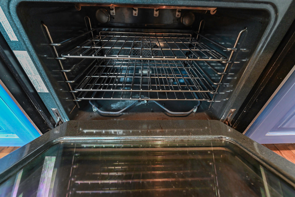 Traditional White Kitchen with Blue Island & Appliances