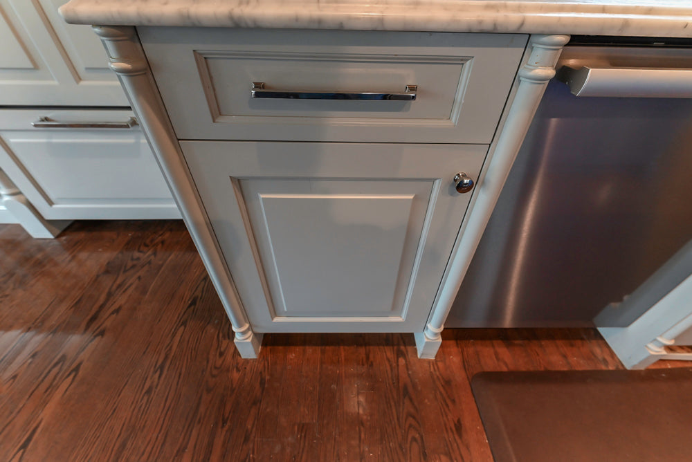 Traditional White Kitchen with Blue Island & Appliances