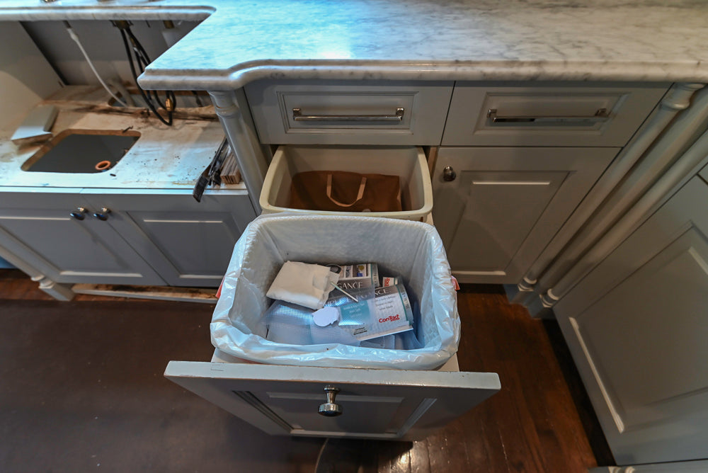 Traditional White Kitchen with Blue Island & Appliances