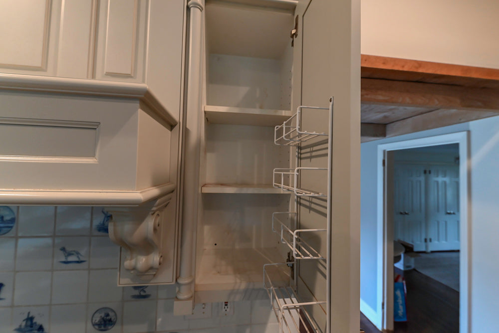 Traditional White Kitchen with Blue Island & Appliances