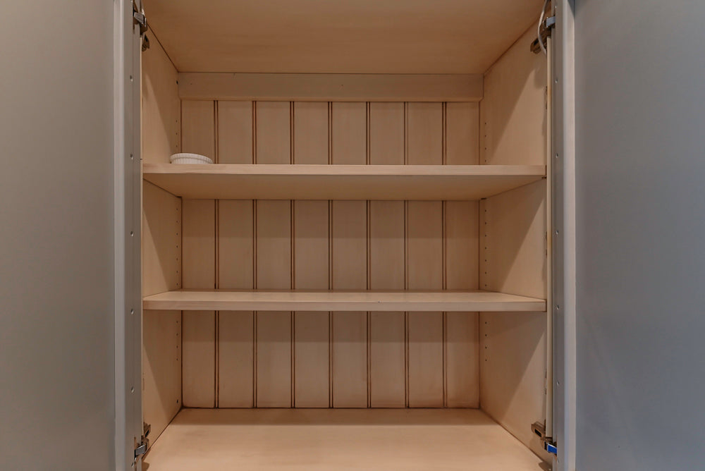 Traditional White Kitchen with Blue Island & Appliances