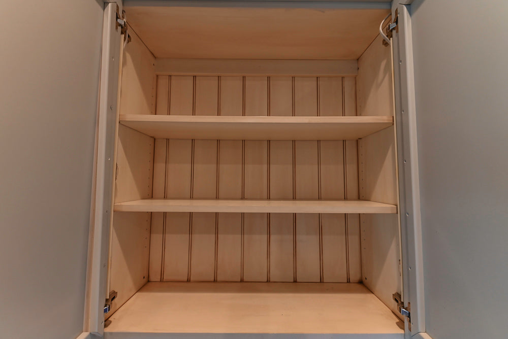 Traditional White Kitchen with Blue Island & Appliances