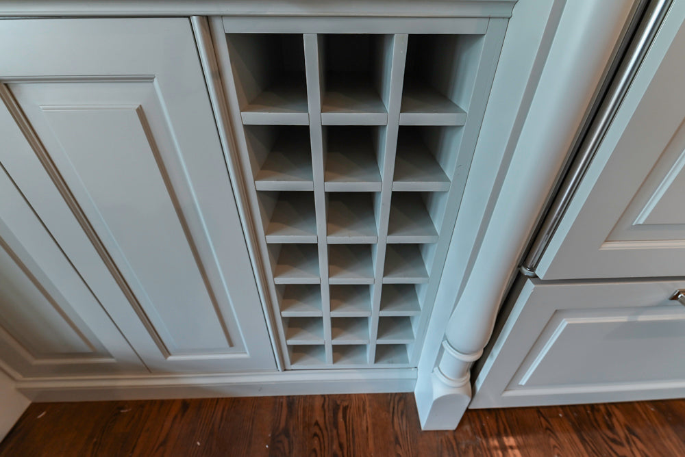 Traditional White Kitchen with Blue Island & Appliances