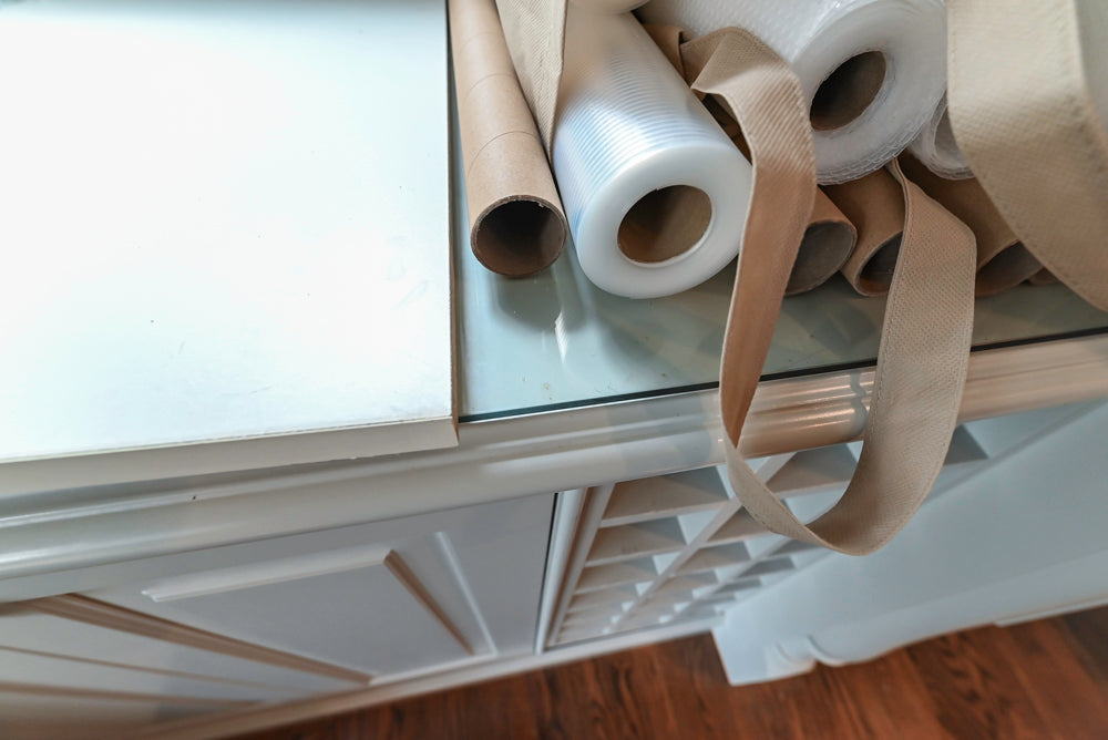 Traditional White Kitchen with Blue Island & Appliances