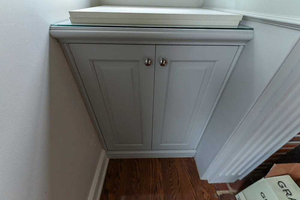 Traditional White Kitchen with Blue Island & Appliances