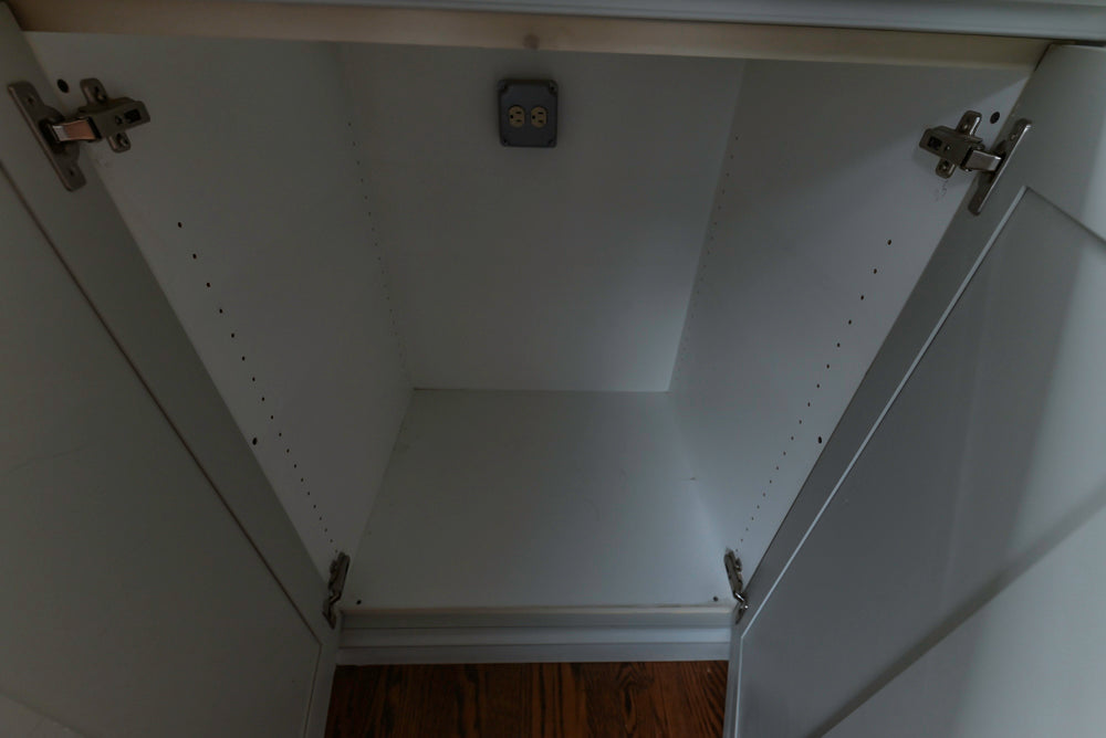 Traditional White Kitchen with Blue Island & Appliances