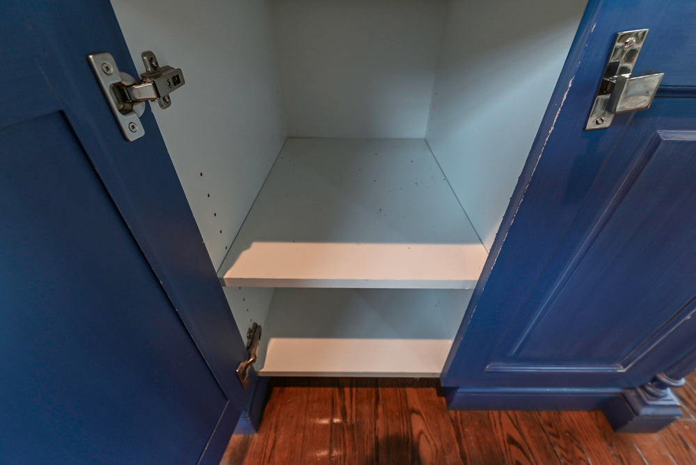 Traditional White Kitchen with Blue Island & Appliances