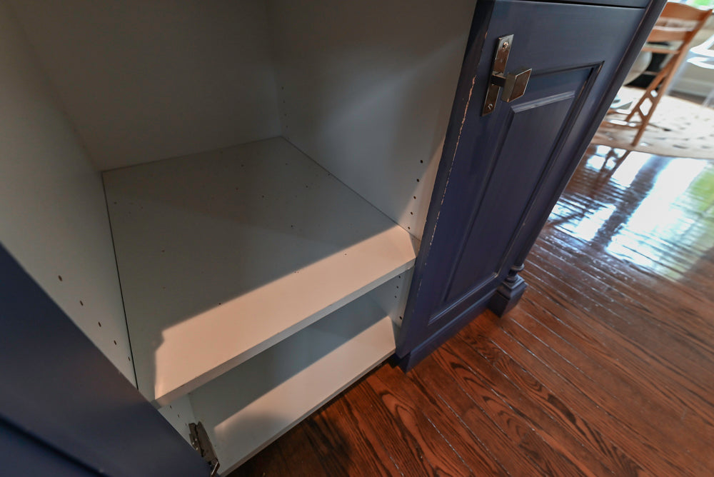 Traditional White Kitchen with Blue Island & Appliances