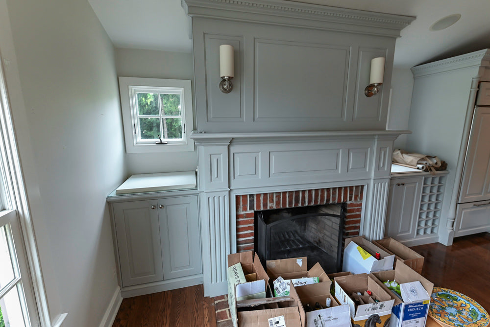 Traditional White Pre-Owned Kitchen with Blue Island and Appliances