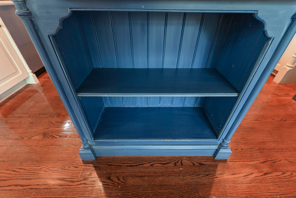 Traditional White Kitchen with Blue Island & Appliances