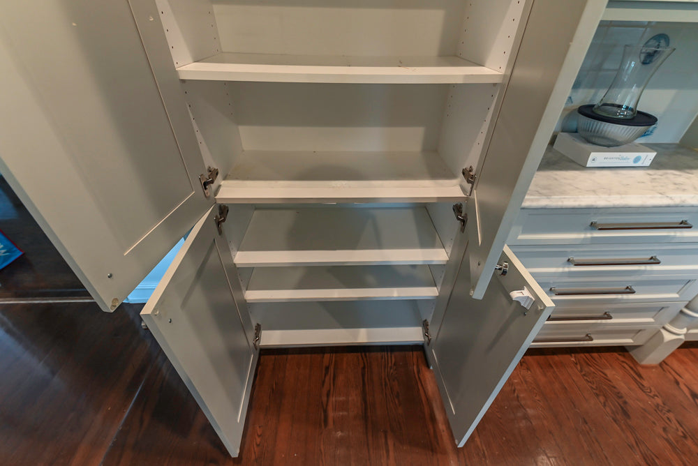 Traditional White Kitchen with Blue Island & Appliances