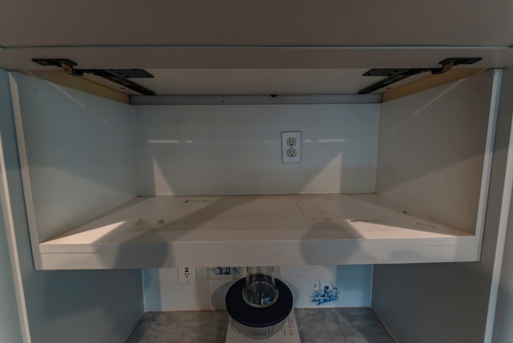 Traditional White Kitchen with Blue Island & Appliances