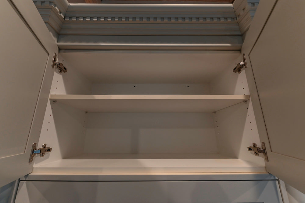 Traditional White Kitchen with Blue Island & Appliances