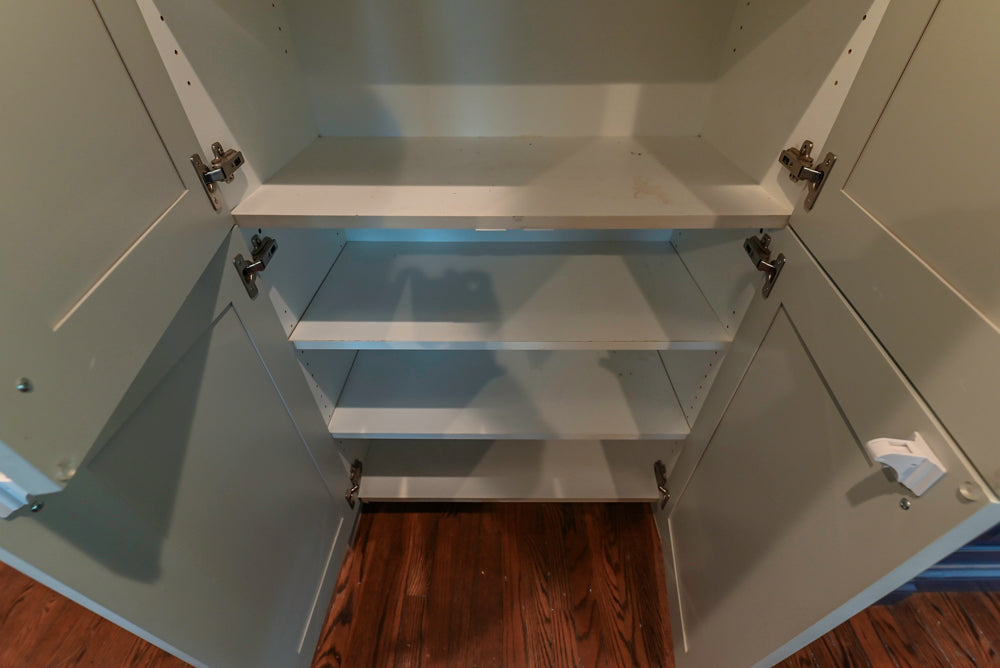 Traditional White Kitchen with Blue Island & Appliances