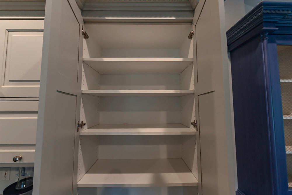 Traditional White Kitchen with Blue Island & Appliances