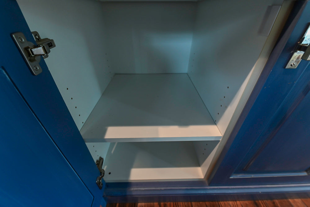 Traditional White Kitchen with Blue Island & Appliances