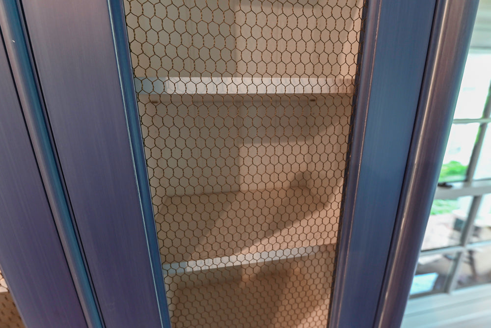 Traditional White Kitchen with Blue Island & Appliances