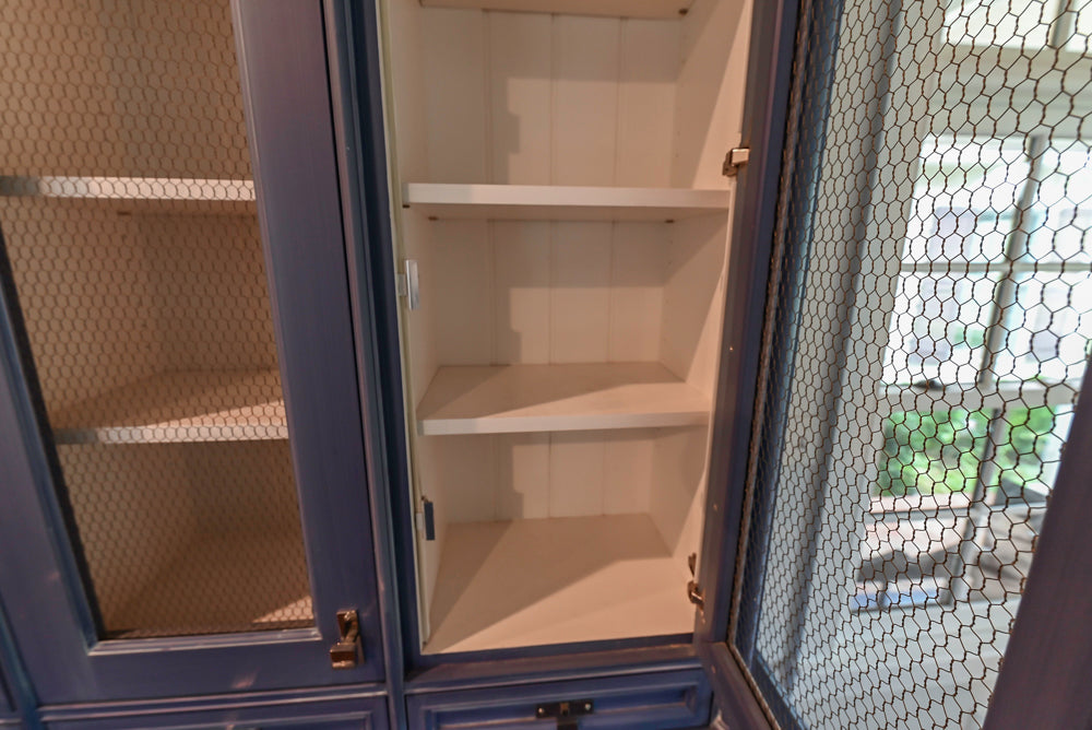Traditional White Kitchen with Blue Island & Appliances