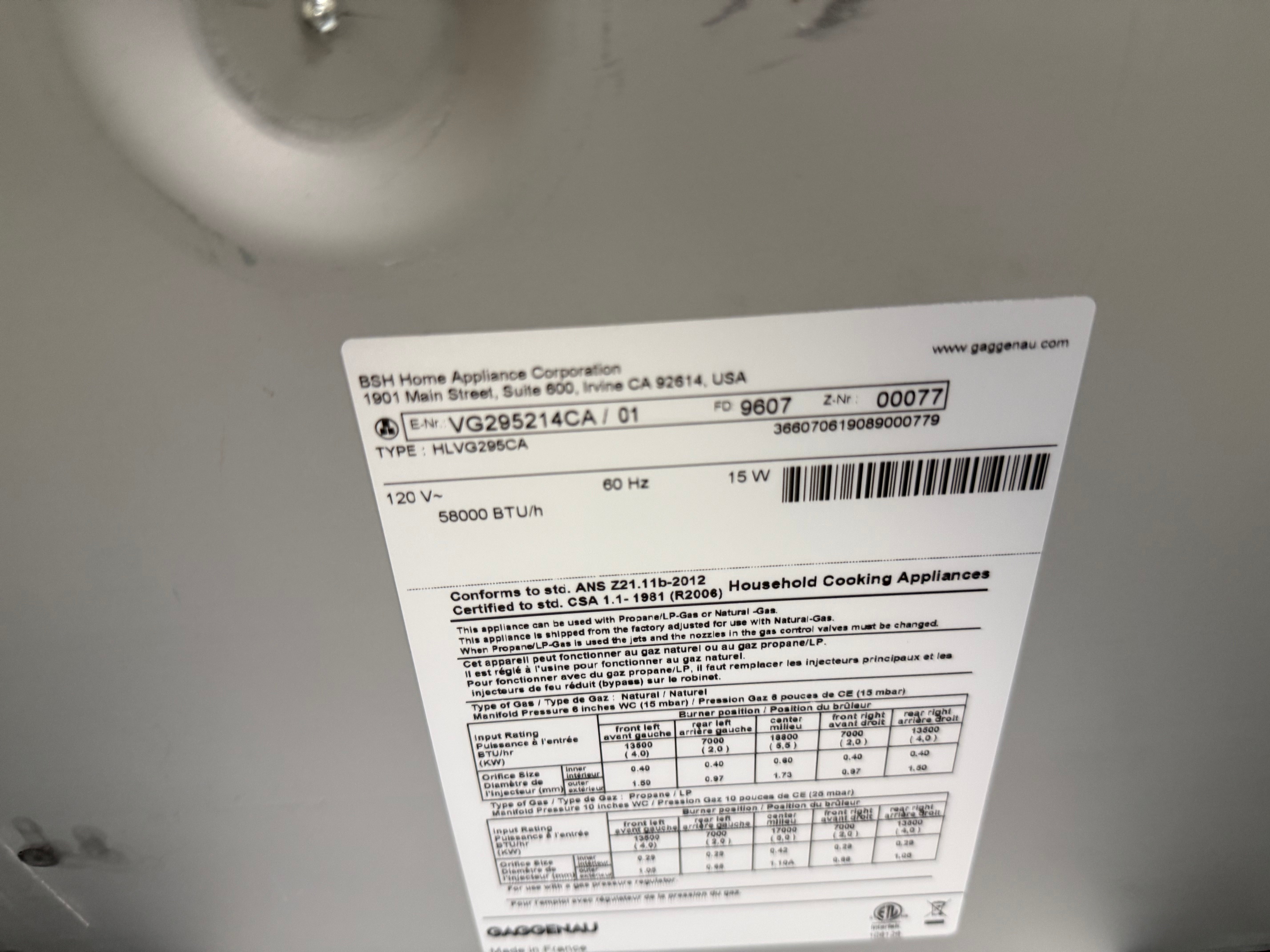 Gaggenau Vario 200 Series VG295214CA 36" Stainless Steel Gas Cooktop