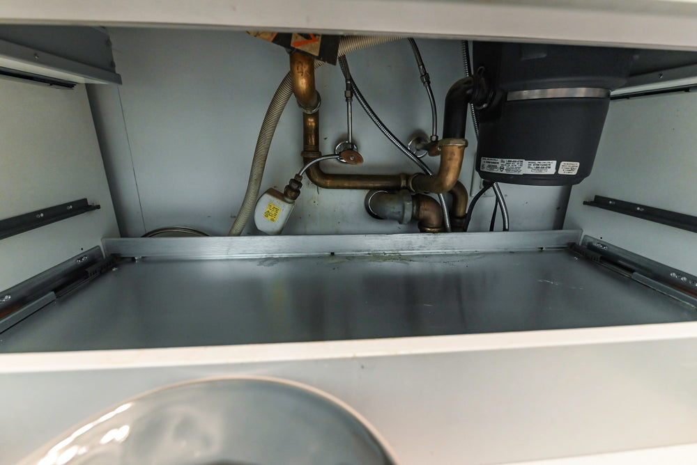 Cesar Modern Glossy White Kitchen with Black Granite Countertops & Appliances