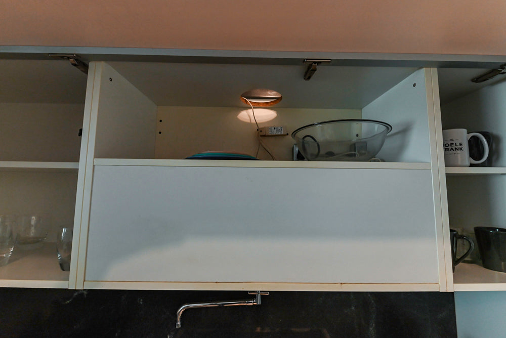 Cesar Modern Glossy White Kitchen with Black Granite Countertops & Appliances