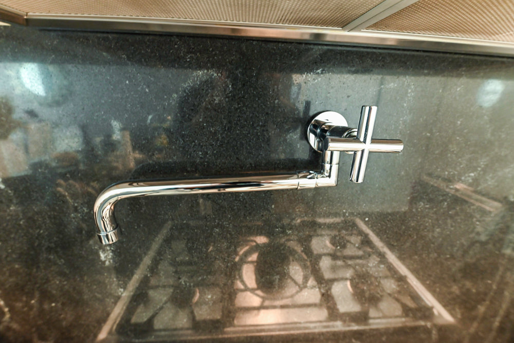 Cesar Modern Glossy White Kitchen with Black Granite Countertops & Appliances