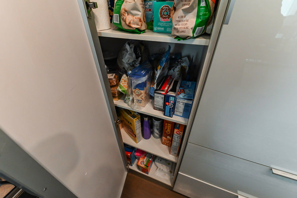 Cesar Modern Glossy White Kitchen with Black Granite Countertops & Appliances