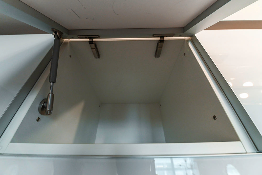 Cesar Modern Glossy White Kitchen with Black Granite Countertops & Appliances