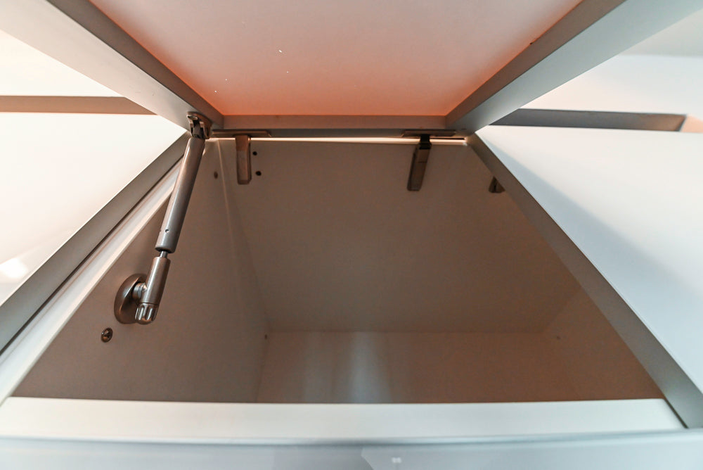 Cesar Modern Glossy White Kitchen with Black Granite Countertops & Appliances