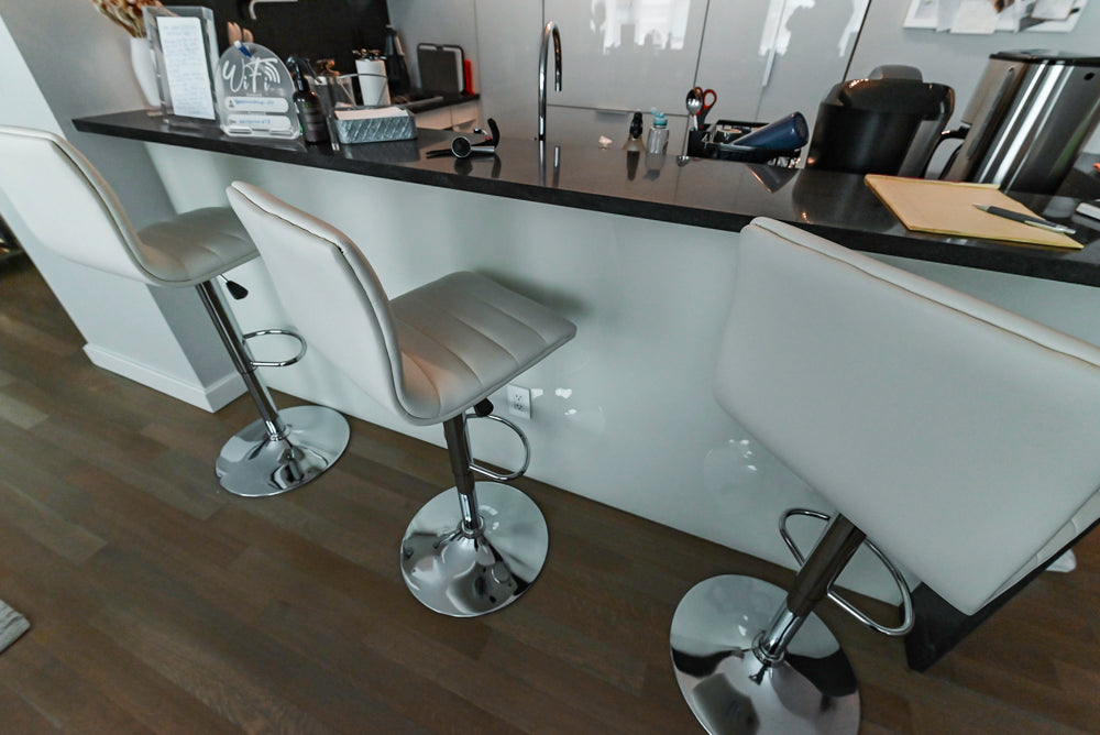 Cesar Modern Glossy White Kitchen with Black Granite Countertops & Appliances