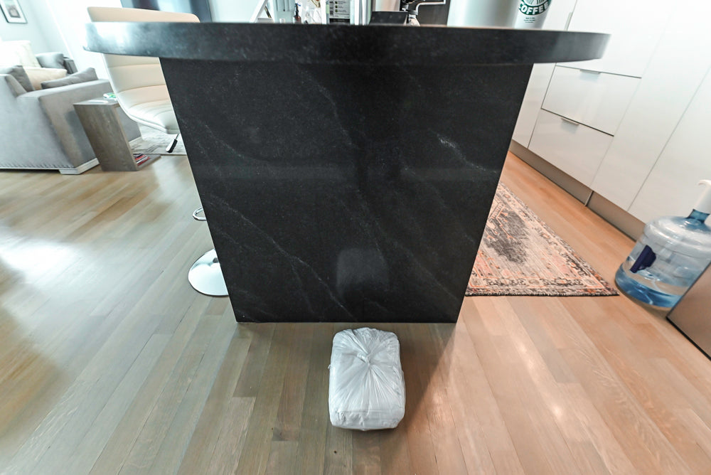 Cesar Modern Glossy White Kitchen with Black Granite Countertops & Appliances