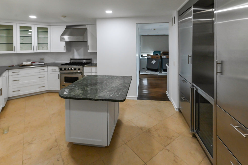 Heritage Transitional White Kitchen with Island and Stainless Steel Appliances