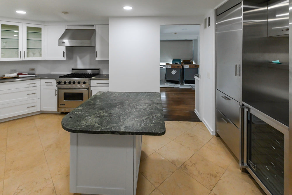 Heritage Transitional White Kitchen with Island and Stainless Steel Appliances
