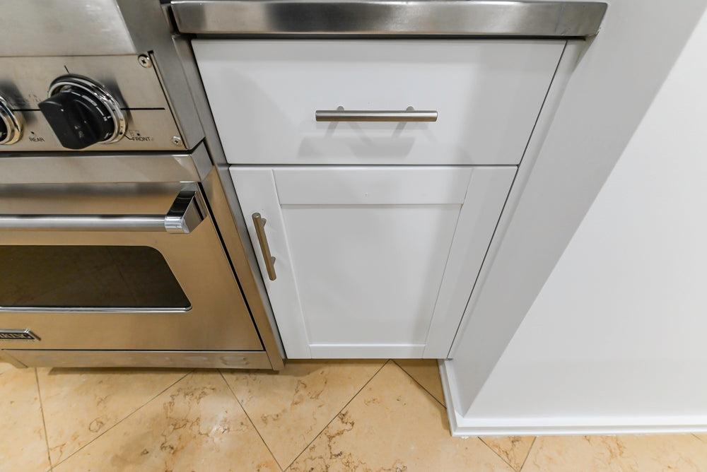 Heritage Transitional White Kitchen with Island and Stainless Steel Appliances